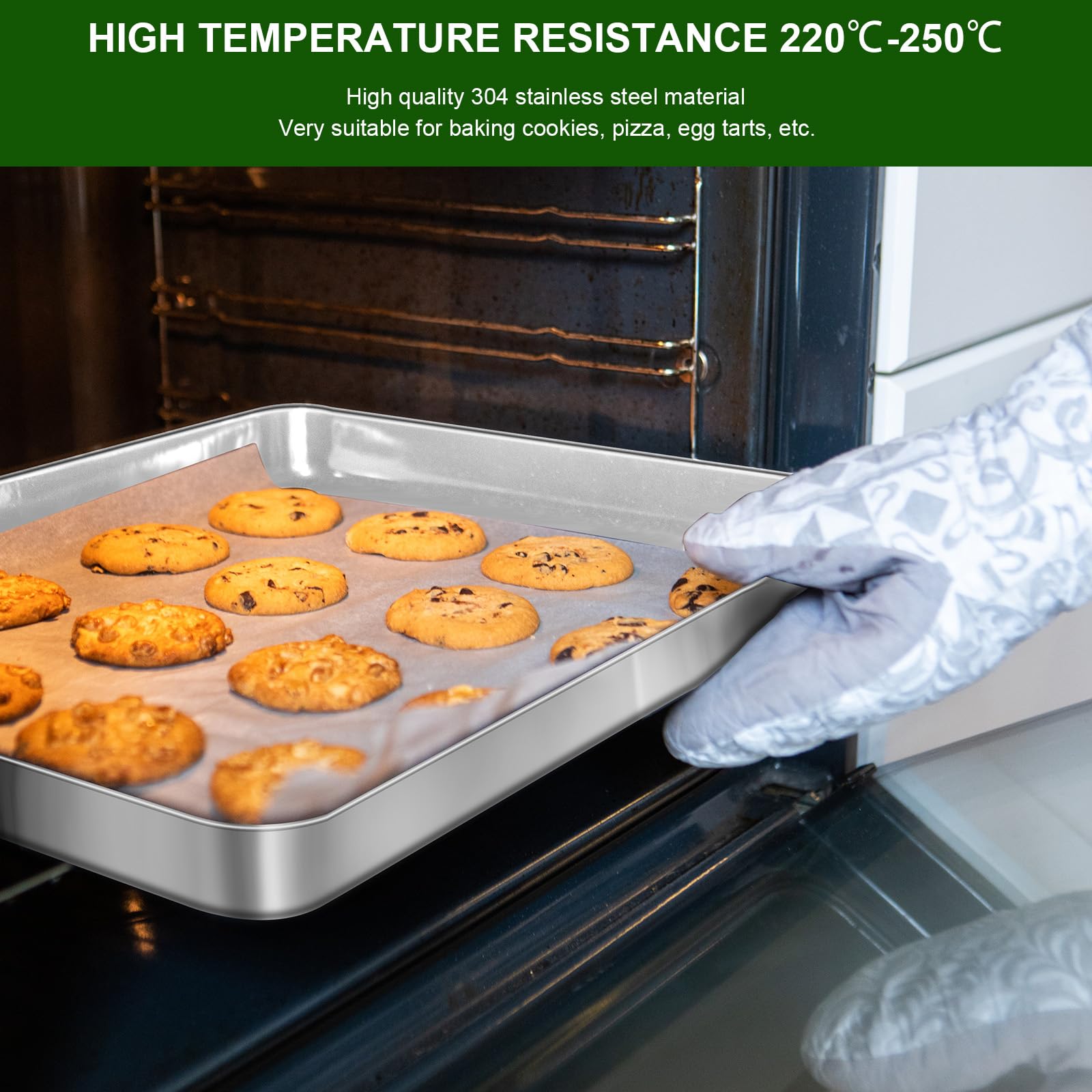 Cozary Teglie da Forno con Griglia di Raffreddamento in Acciaio Inox,40x30x2.5cm, 304 Acciaio Inox,Lucida e Antiruggine, Atossica e Sana, Lavabile in Lavastoviglie
