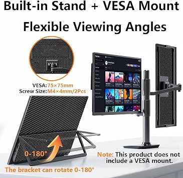 16 4K Portable Monitor UHD 38402400 16:10 400 Nits Gaming Display,IPS HDR External Second Screen,Vertical Monitor for Laptop/Mac/PC/PS5/Xbox with Speakers Stand,VESA Compatible