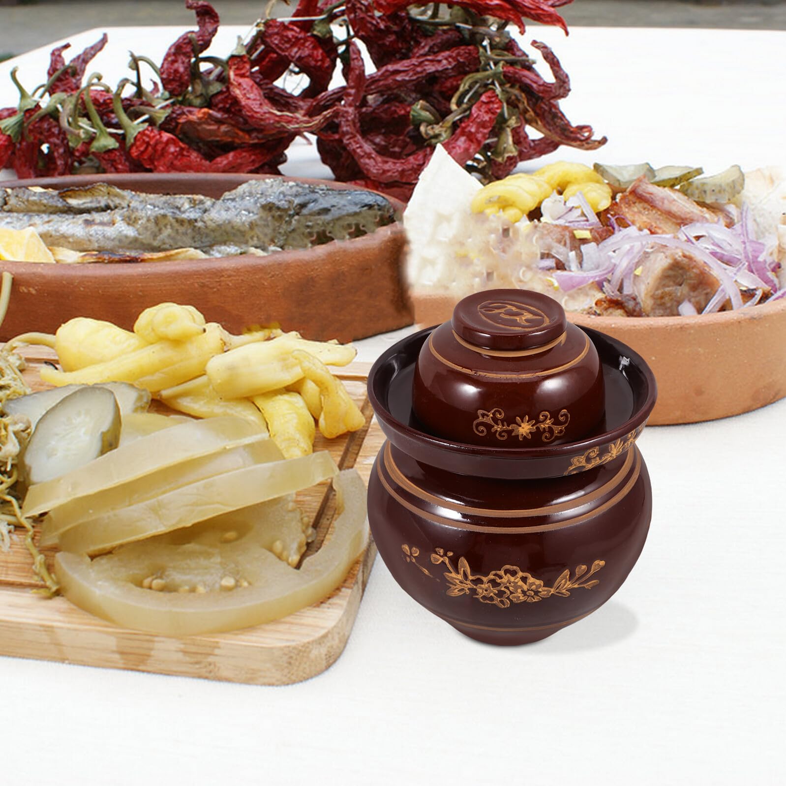 Verdickter Keramik Einlegebehälter mit Luftdichtem Deckel für Kimchi Sauerkraut Essiggurken Aufbewahrung Zufällige Farbe