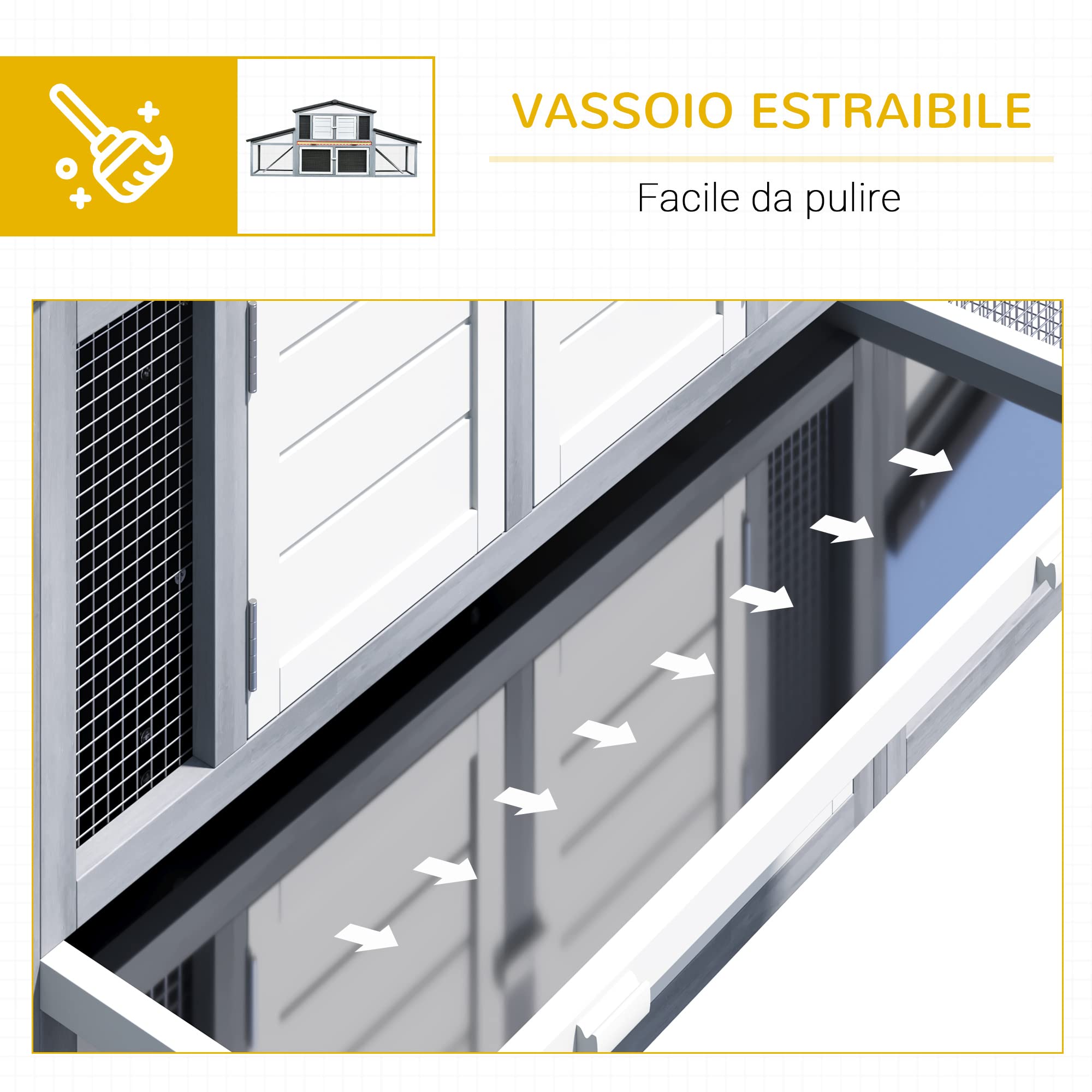 PawHut Conigliera da Esterno in Legno Gabbia per 2-3 Conigli o Roditori Bianca