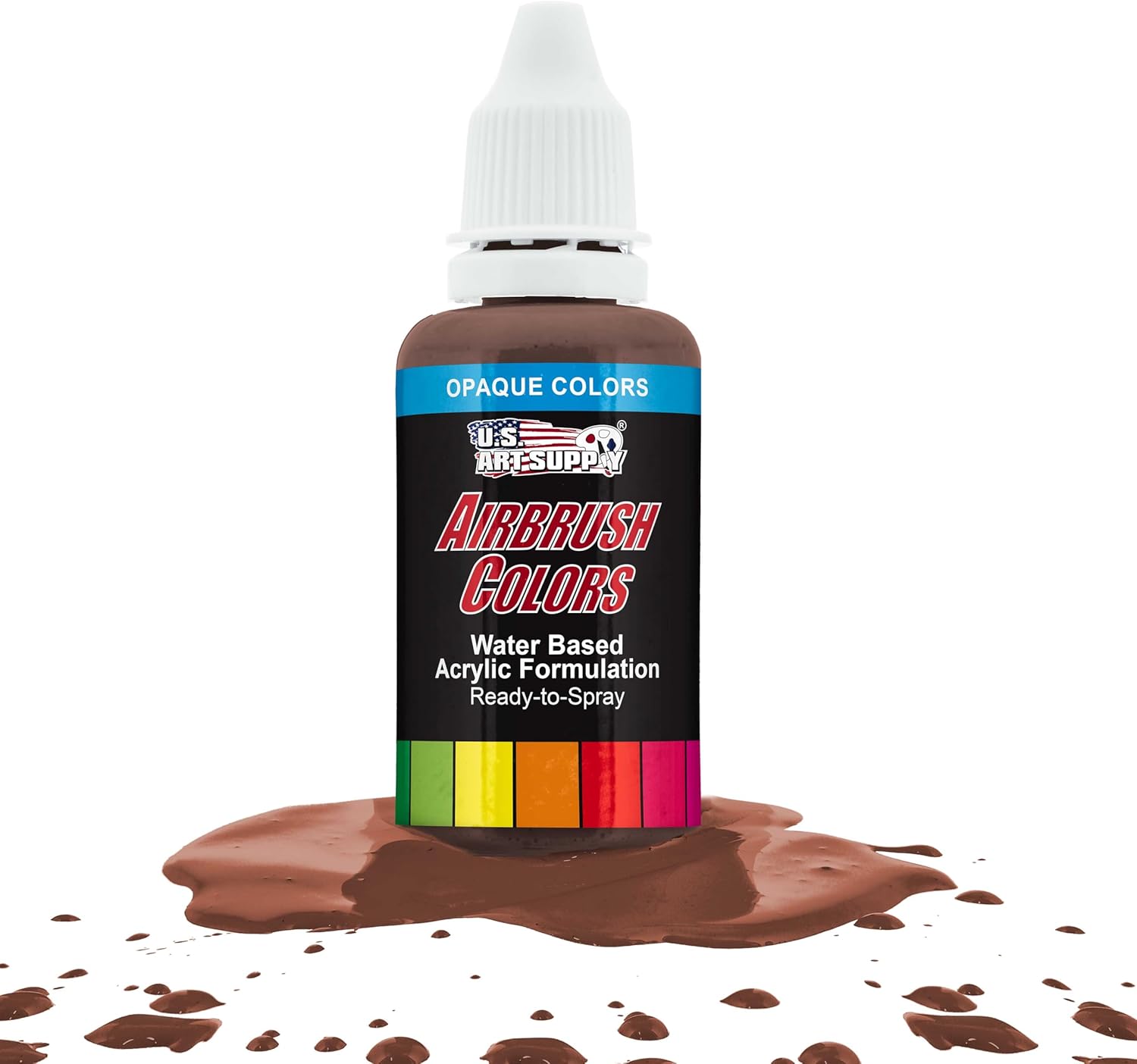 U.S. Art Supply Ready to Spray Opaque Dark Brown Acrylic Airbrush Paint - 1oz Bottle, Professional Grade Non-Toxic Water-Based Colors for Vibrant & Permanent Results