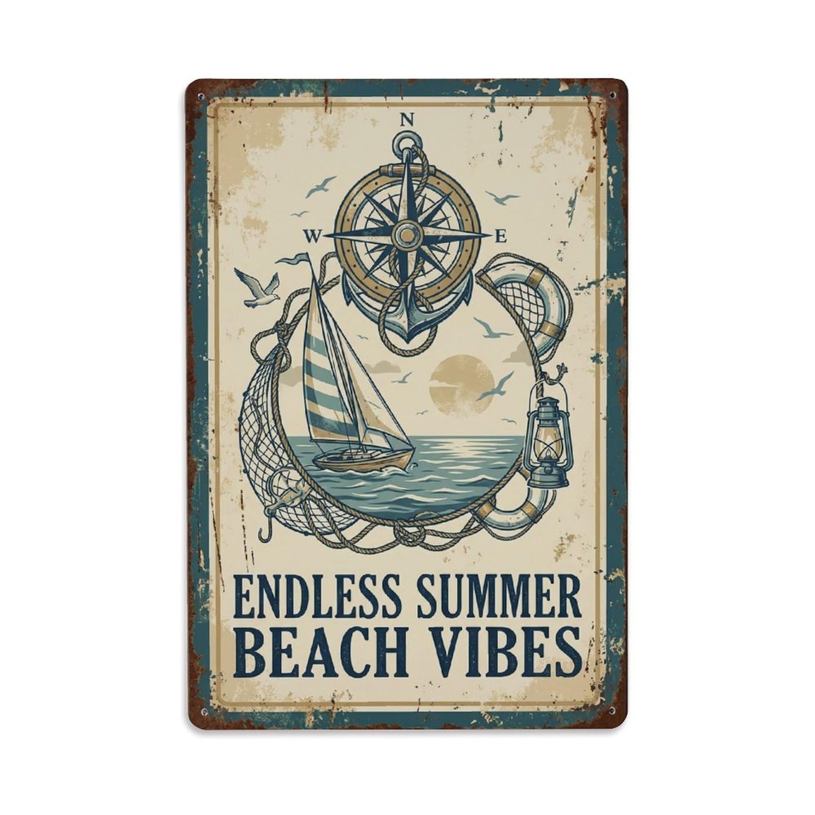Endless Summer Beach Vibes Coastal Metal Tin Sign