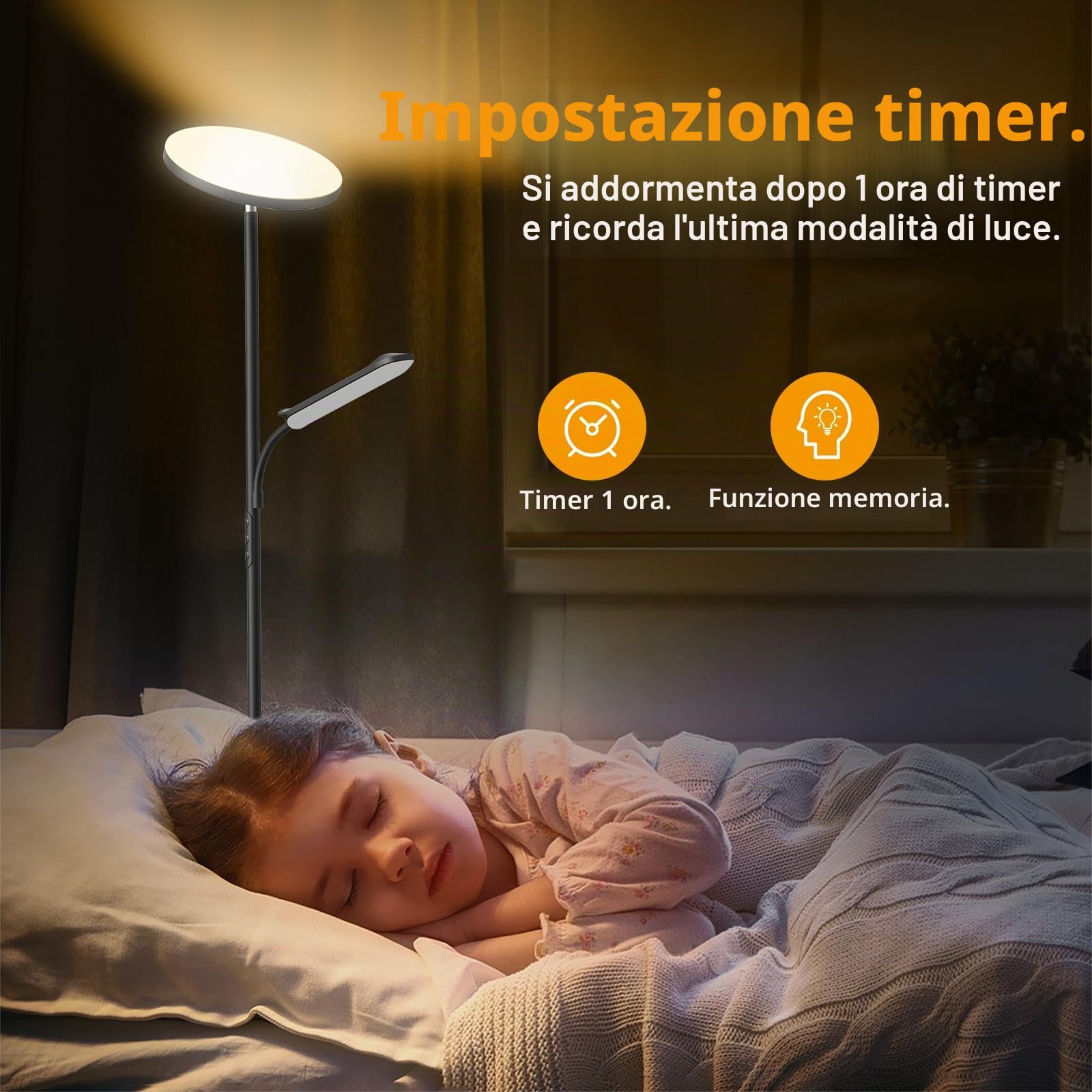 LUCKEA 42W Lampada Da Terra Salotto, 4000lm Piantana Lampada da Terra con lampada da lettura con 2700K-6500K Stepless, Telecomando e Touch Control, Timer 1H, Piantane per Soggiorno Ufficio