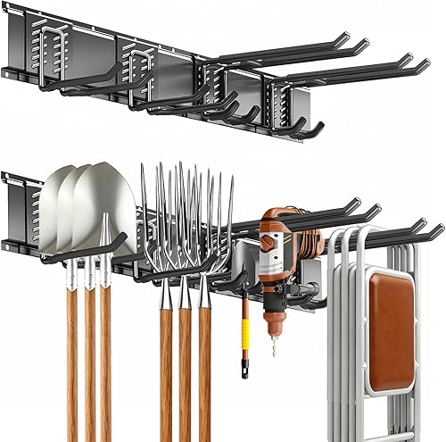 Miniatura 11 de Organizador de herramientas de garaje para montaje en pared, sistema de almacenamiento de garaje resistente de 48 pulgadas y organizador de