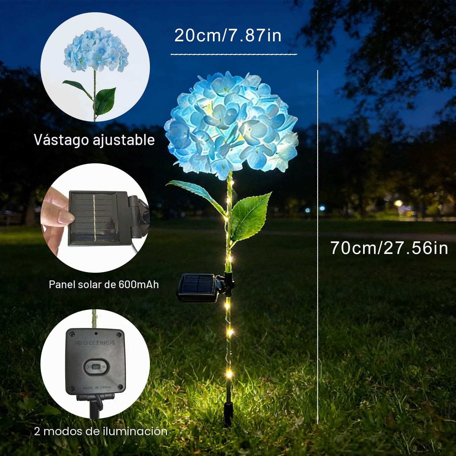 Luces Solares Flores Jardín Exterior, 2 Piezas Luz Solar Flores LED, Lámparas Solares Decorativa IP65 Impermeable, Decoración para Patio, Césped, Boda, Fiestas, Navidad, Blanca Cálida