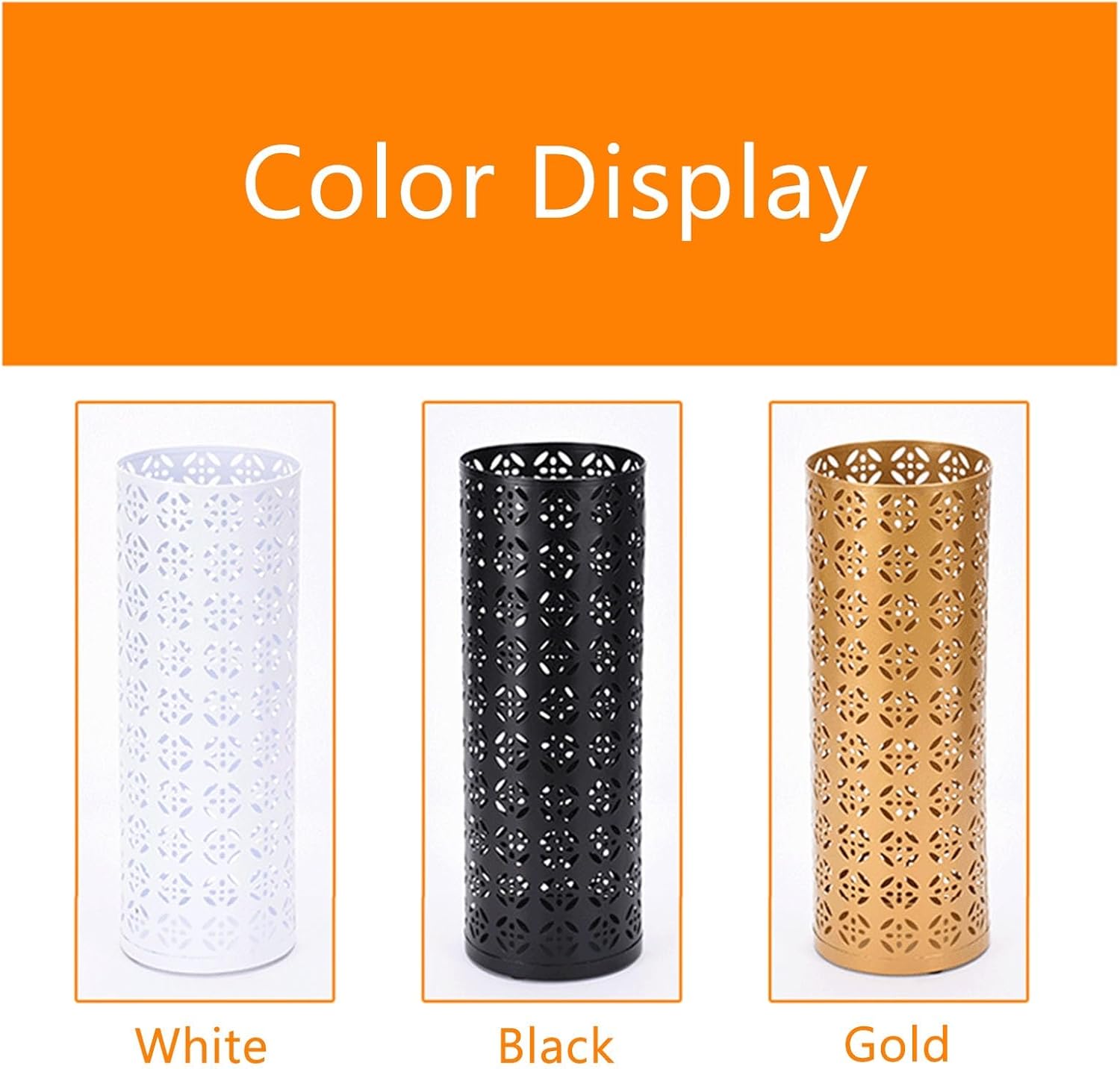 Modern Metal Umbrella Stand Large Capacity Cylindrical Design Self Supporting Indoor Umbrella Holder for Entryway Stylish White Umbrella Bucket.