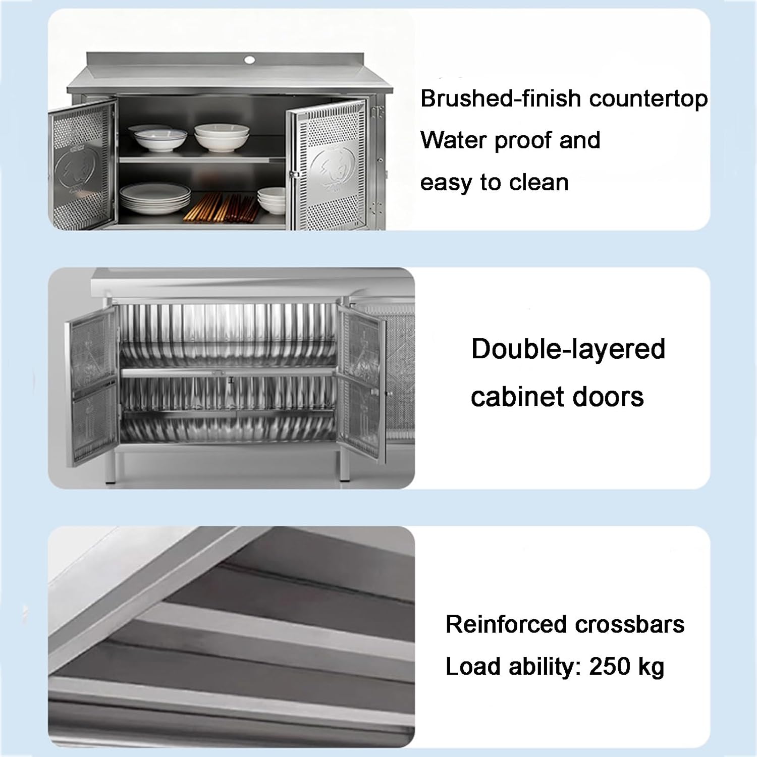 Stainless Steel Workbench Enclosed Design Non-Slip Feet Splash Guard Included Work Table Suitable for Home or Commercial Use Reinforced Crossbars Brushed Finish Height 80 Cm