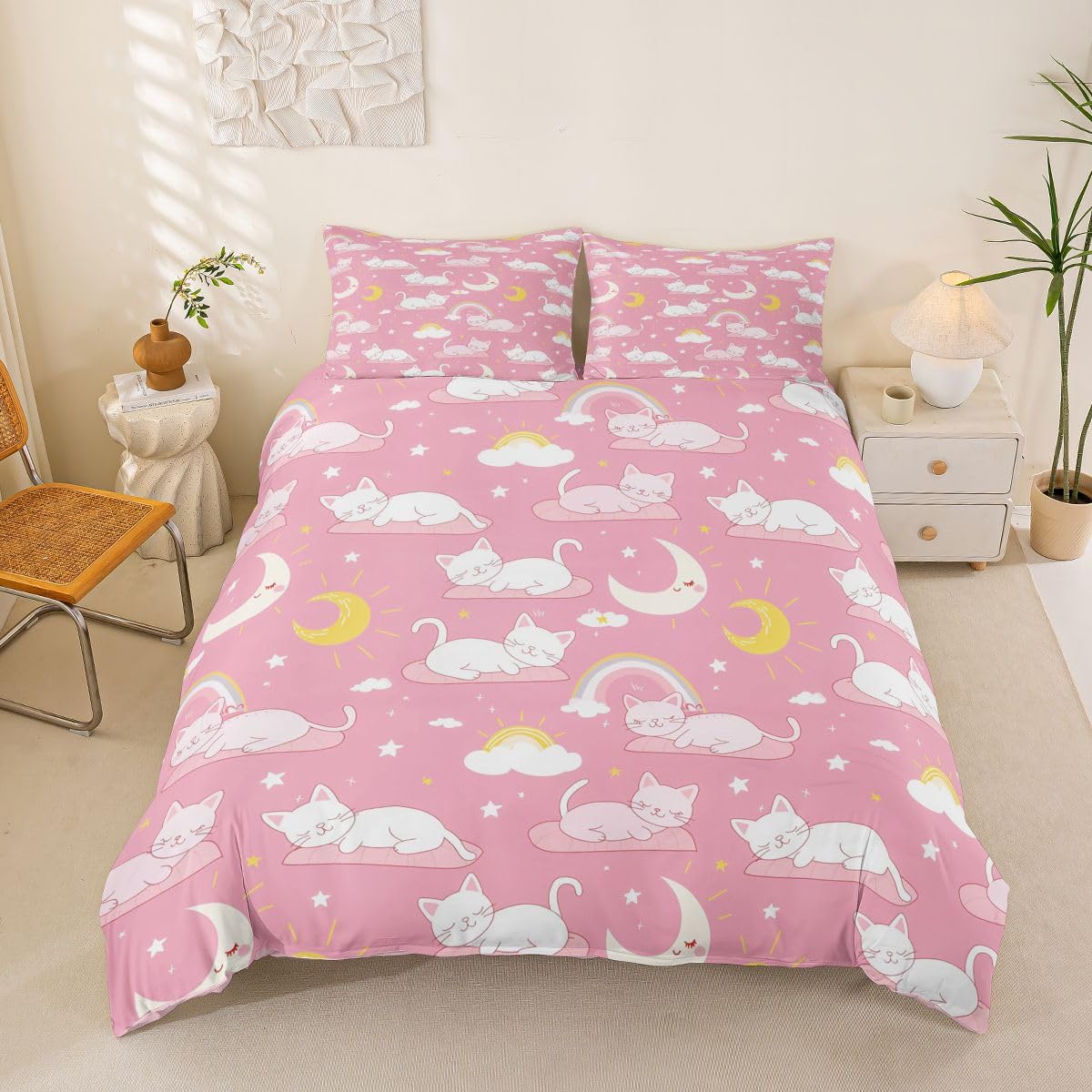 Homemissing Cute Katze FüR Kids Adults Bettwäsche Set 200x200cm Erwachsene