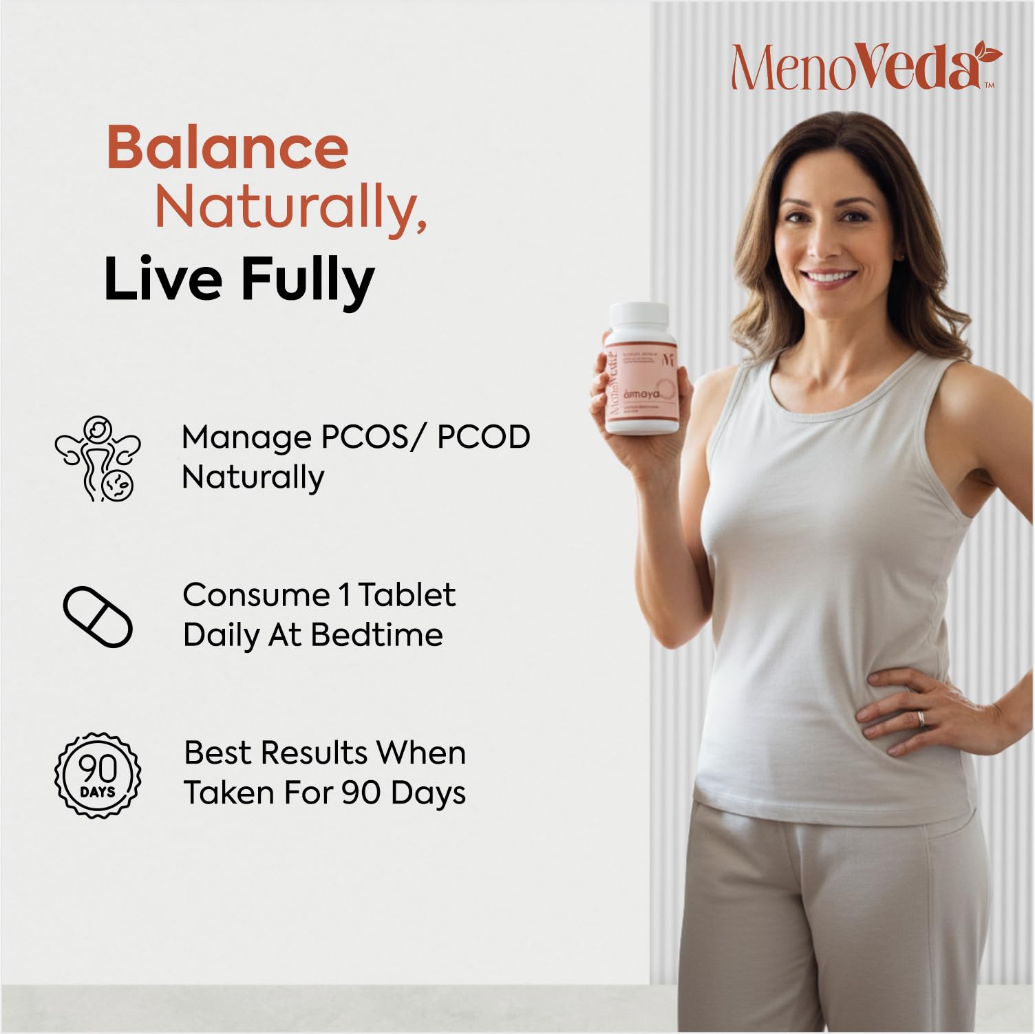 Menoveda Ámaya Ayurvedic PCOD Care Supplement for Women with 13 Herbs | Supports Hormonal Balance, Joint & Physical Health | With Haldi, Shatavari, Ashwagandha, Moringa, and Guggulu | 60 Tablets 3