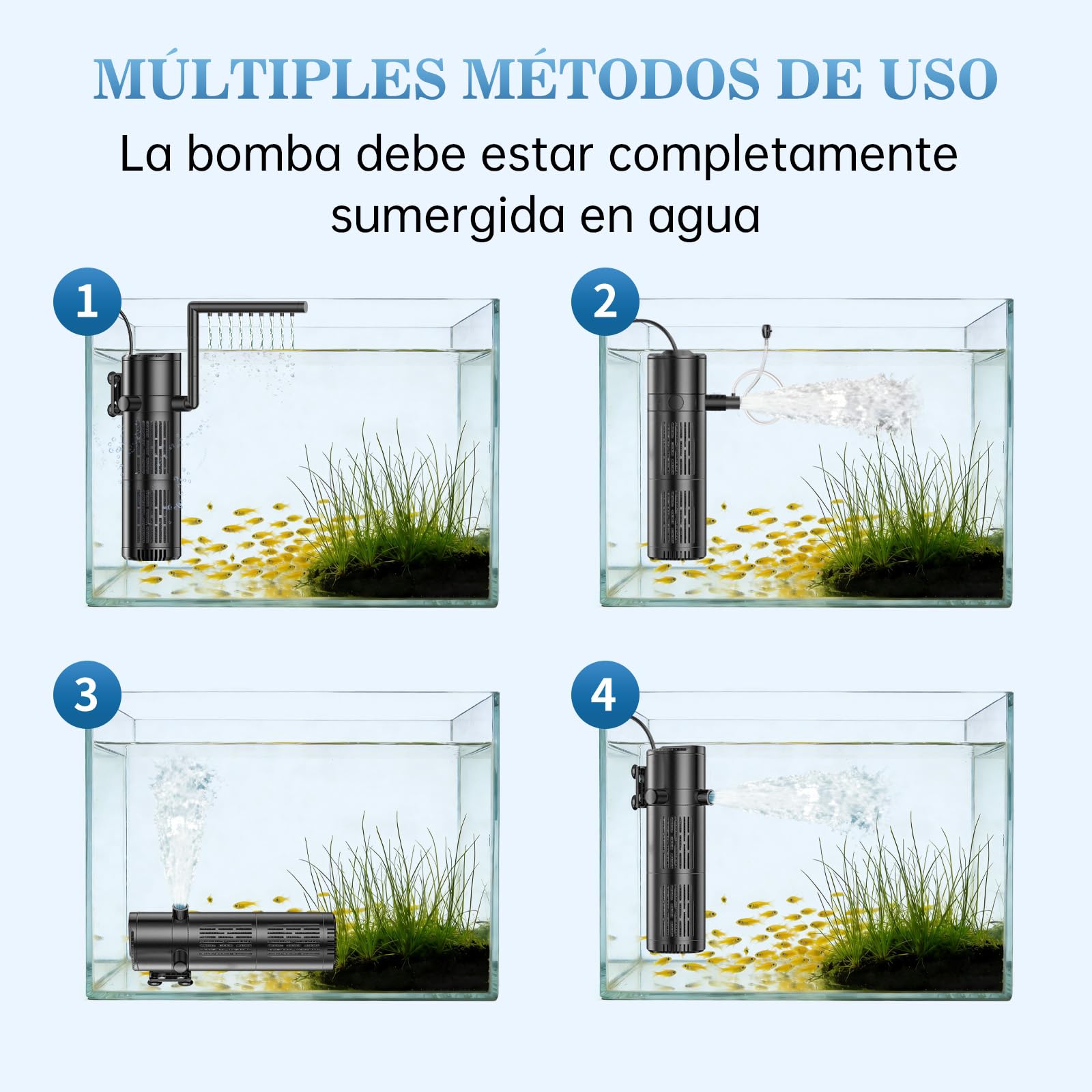 Filtro Interior Acuario, 12W Filtro Pecera Interno Ajustable, 800 L/H Filtro Acuario Bomba Adecuado para Acuarios de Hasta 200L