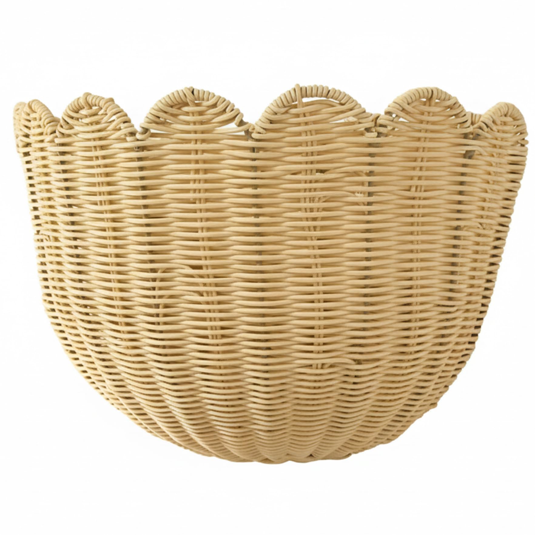 Monwssoe Beige 33.5*17.5*22.5Cm Hanging Baskets, Scalloped Wall Basket With Unique Petal Edge, Beige Faux Rattan Hanging Wall Basket For Bathroom, Kitchen, And Bedroom Organization 13.19X6.89x8.9 Inch