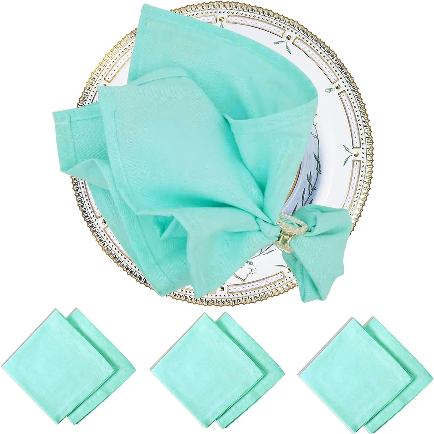 6 Sets Dinner Cloth Napkins - 20 x 20 Inch Aqua Dinner Napkins -Soft Linen Cyan Napkins Cloth Washable，Everyday Reusable Durable Cloth Napkins-Cloth Cotton Napkins ，for Weddings Parties Restaurants : Home & Kitchen