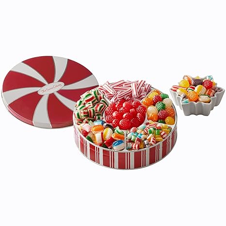 The Swiss Colony Traditional Christmas Candy Tin - 1 lb. 14 oz. Net Wt.: Old Fashioned Hard Candy Mix, Raspberry Drops, Pillows - Perfect Sweets Gift Box for All Occasions & Grandparents
