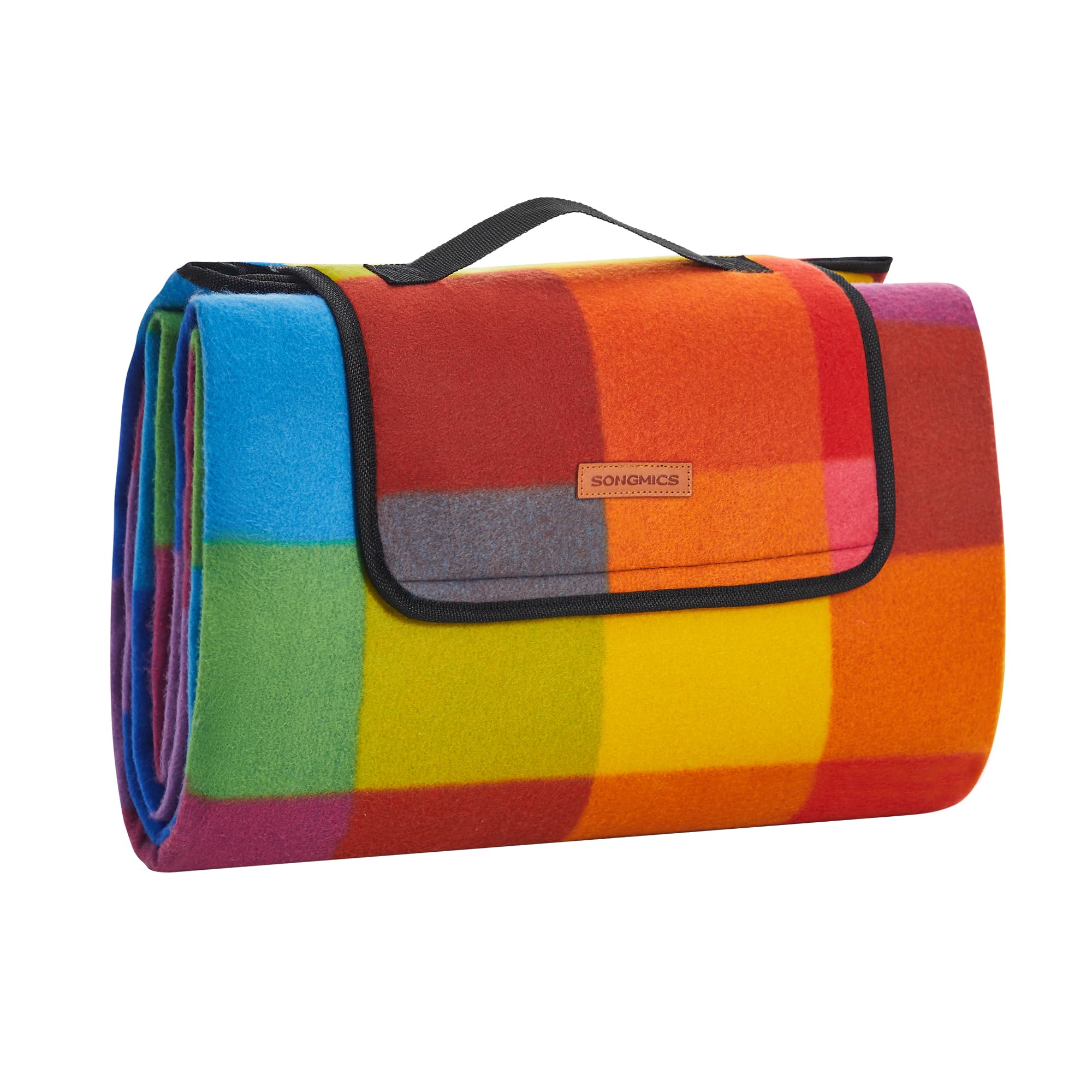 SONGMICS Coperta Picnic, 195 x 150 cm, Grande Telo da Campeggio, Parco, Giardino, Esterno, Spiaggia, Strato Impermeabile, Pieghevole, Quadrettoni Arcobaleno GCM61C