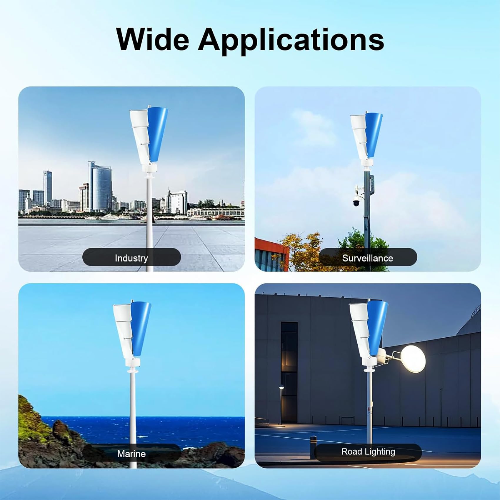 Aerogenerador De Eje Vertical De Levitación Magnética Permanente De 9000 W, 12 V/24 V/48 V/220 V, con Controlador para Jardín, Exteriores E Iluminación Pública (Azul).