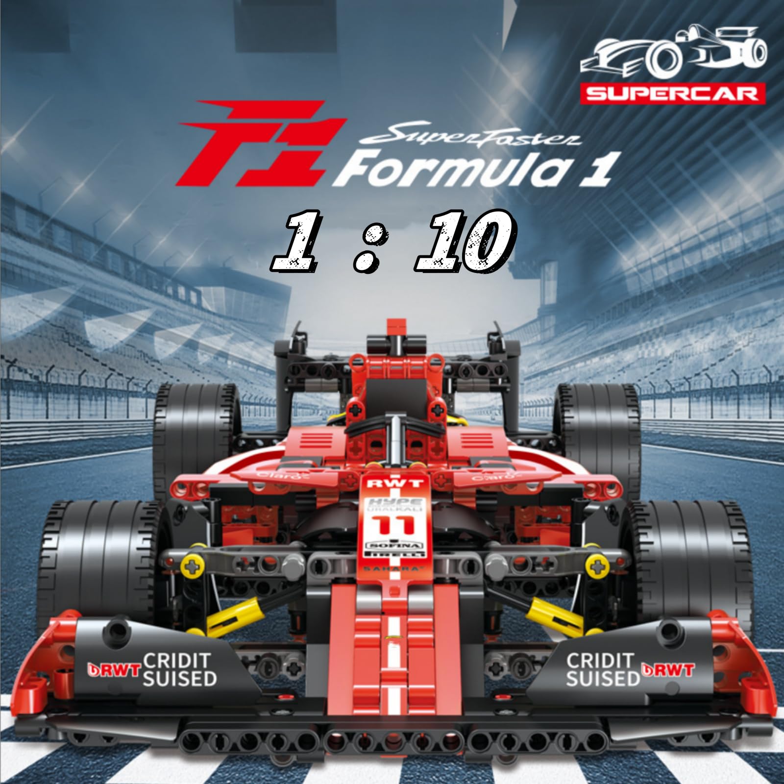 WULOBOOI F1 Race Car Building Set for Adults, 1:10 MOC Formula Model Sports Cars Collectible Display Kits, Ideas Birthdays Gifts for Fans Boys Kids 8+ (1280 Pieses)