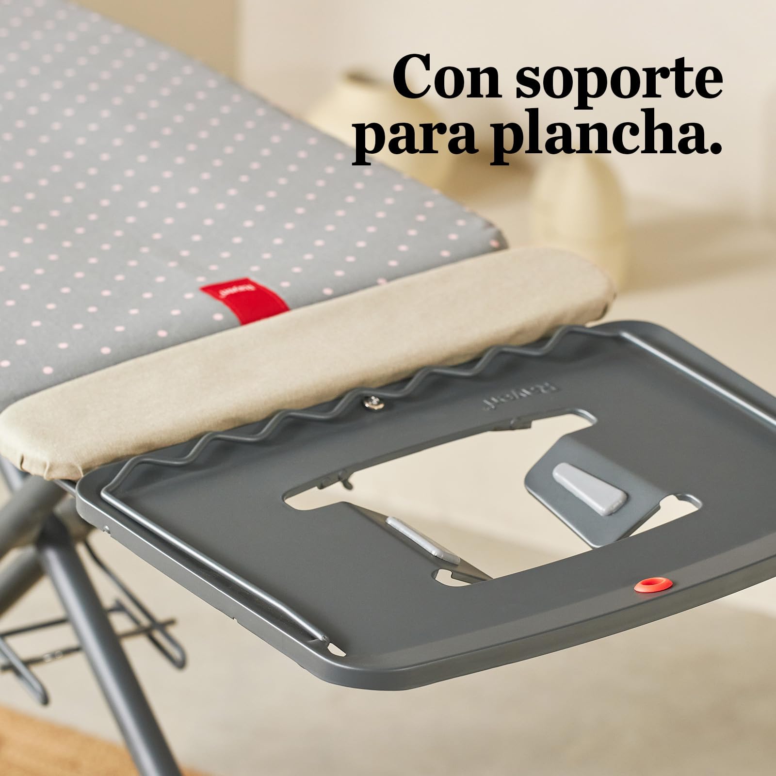Rayen | Tabla de planchar | Gama Premium | Funda con muletón | Tabla de planchas con bandeja para la ropa | Plancha-mangas integrado | Dimensiones: 120,5 x 41 cm