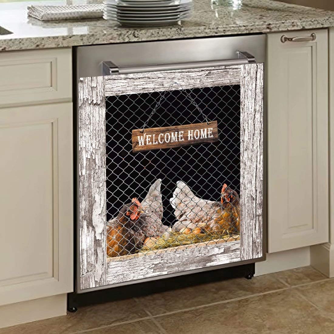 Homega Farmhouse Chicken Dishwasher Magnet,Farm Rooster Refrigerator Decals Kitchen Decor,Chicken Mother Fridge Magnetic Panels,Home Appliances Stickers,Easy To Trim Remove 23x26inch