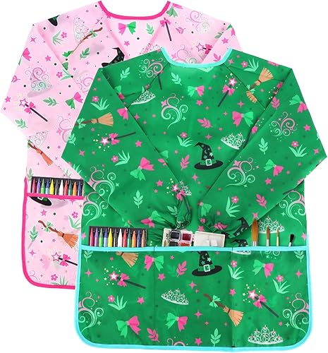 Vista 18 de Paquete de 2 batas de arte para niños, con manga larga y 3 bolsillos para edades de 3 a 8 años