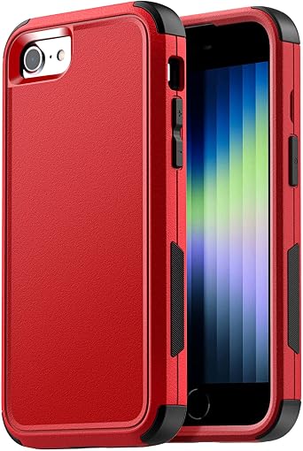 AICase Rugged Case for iPhone SE 3rd Gen 2022, 2nd 2020, iPhone 8/7,Heavy Duty 3-Layer Pocket-Friendly Durable Military Grade Protection Shockproof/Drop Proof Protective Cover_5 Red