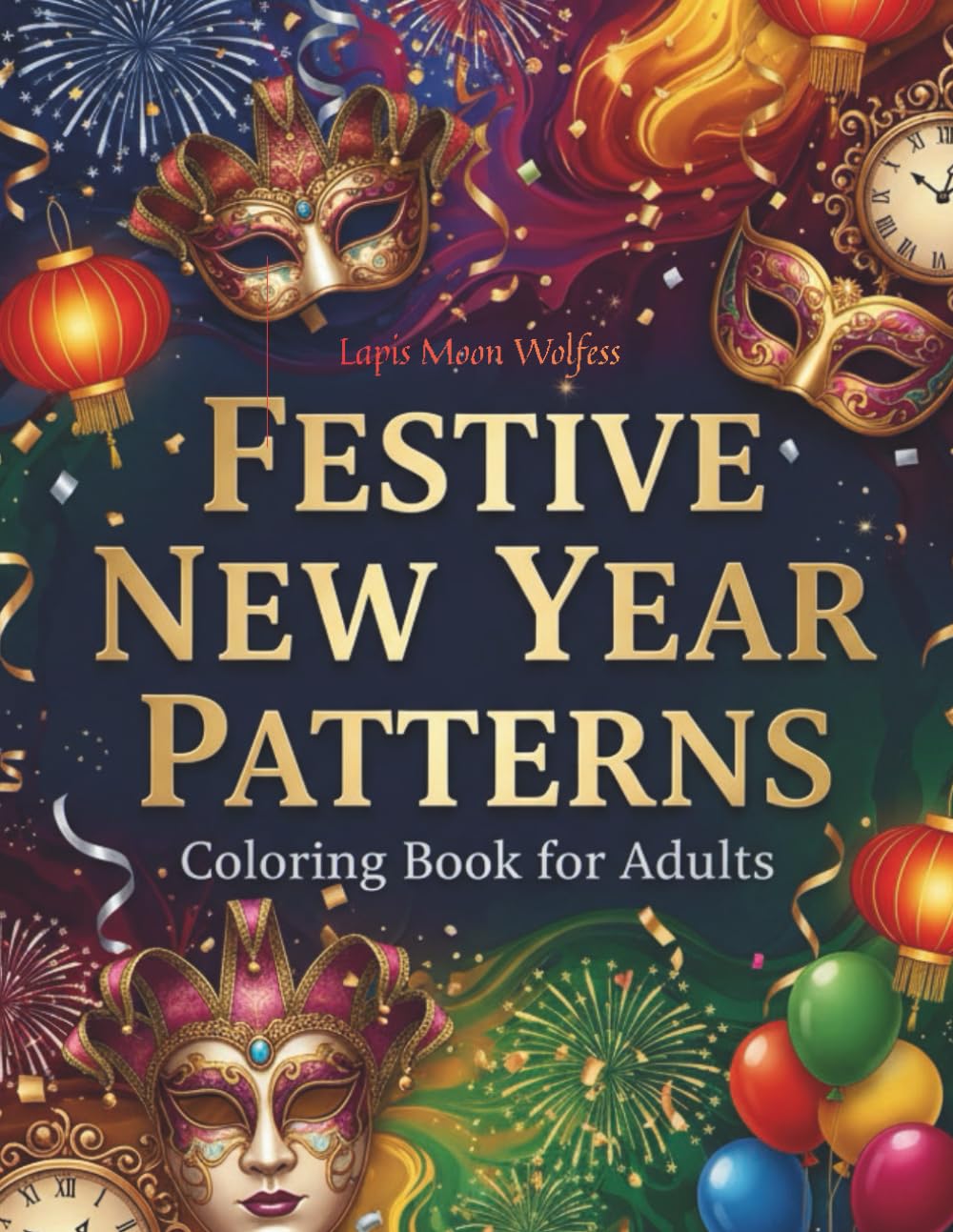 Festive New Year Patterns Coloring Book for Adults: Asymmetrical Patterns with Fireworks, Champagne Glasses, Masks & Lanterns – 40 Unique Designs to Color, Relax & Celebrate