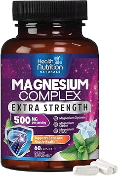 Magnesium Complex 500mg per Serving - Max Absorption Magnesium Powder Capsules for Muscle, Nerve, Bone and Heart Health Support, High Absorption Citrate Complex, Gluten Free, Non-GMO - 60 Capsules