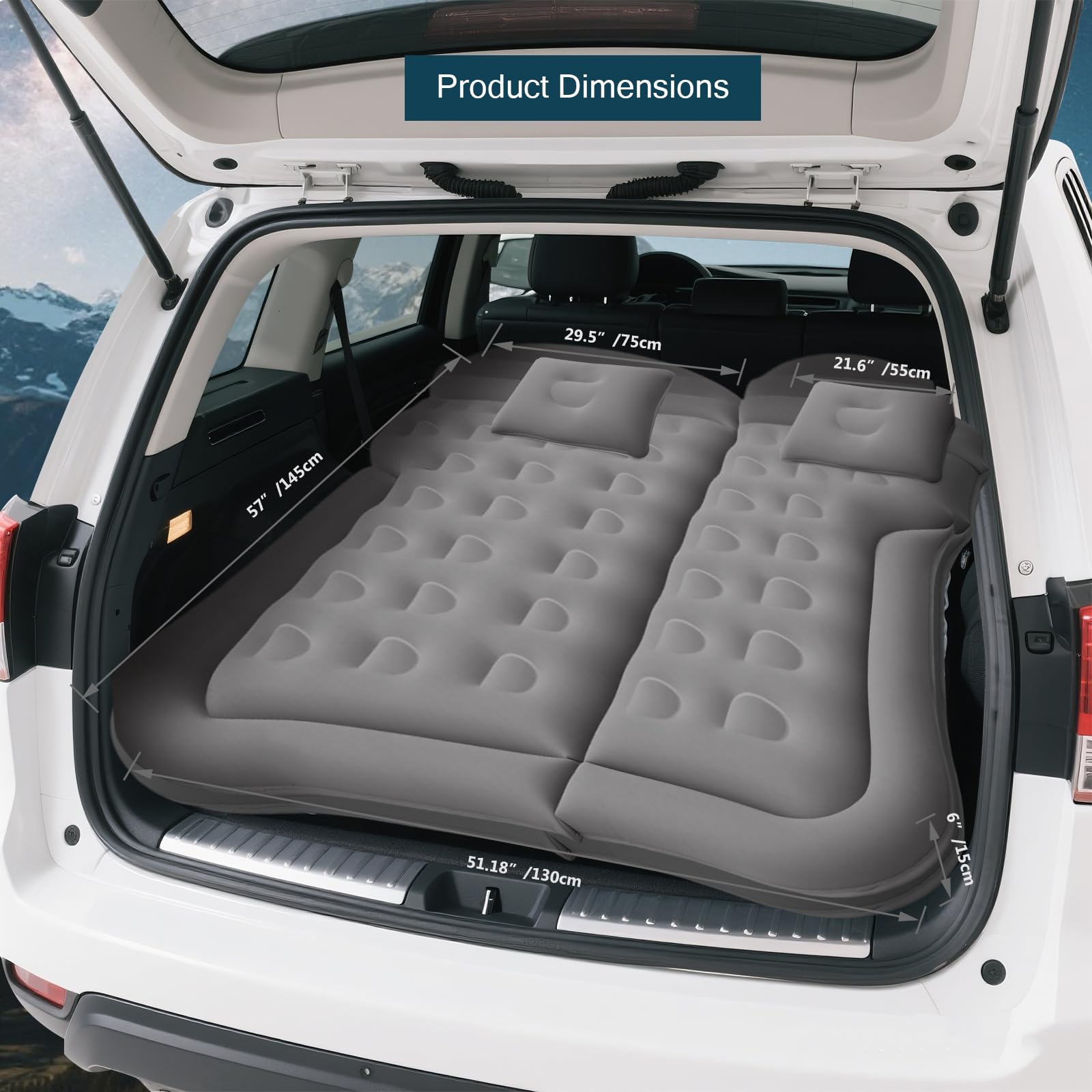 Howduoyu SUV Air Mattress for Camping, Air Mattress for Car Compatible with SUV, Camping Bed with Pump, Inflatable Sleeping Pad for Car Backseat, Truck Travel Bed for Road Trip (Grey)