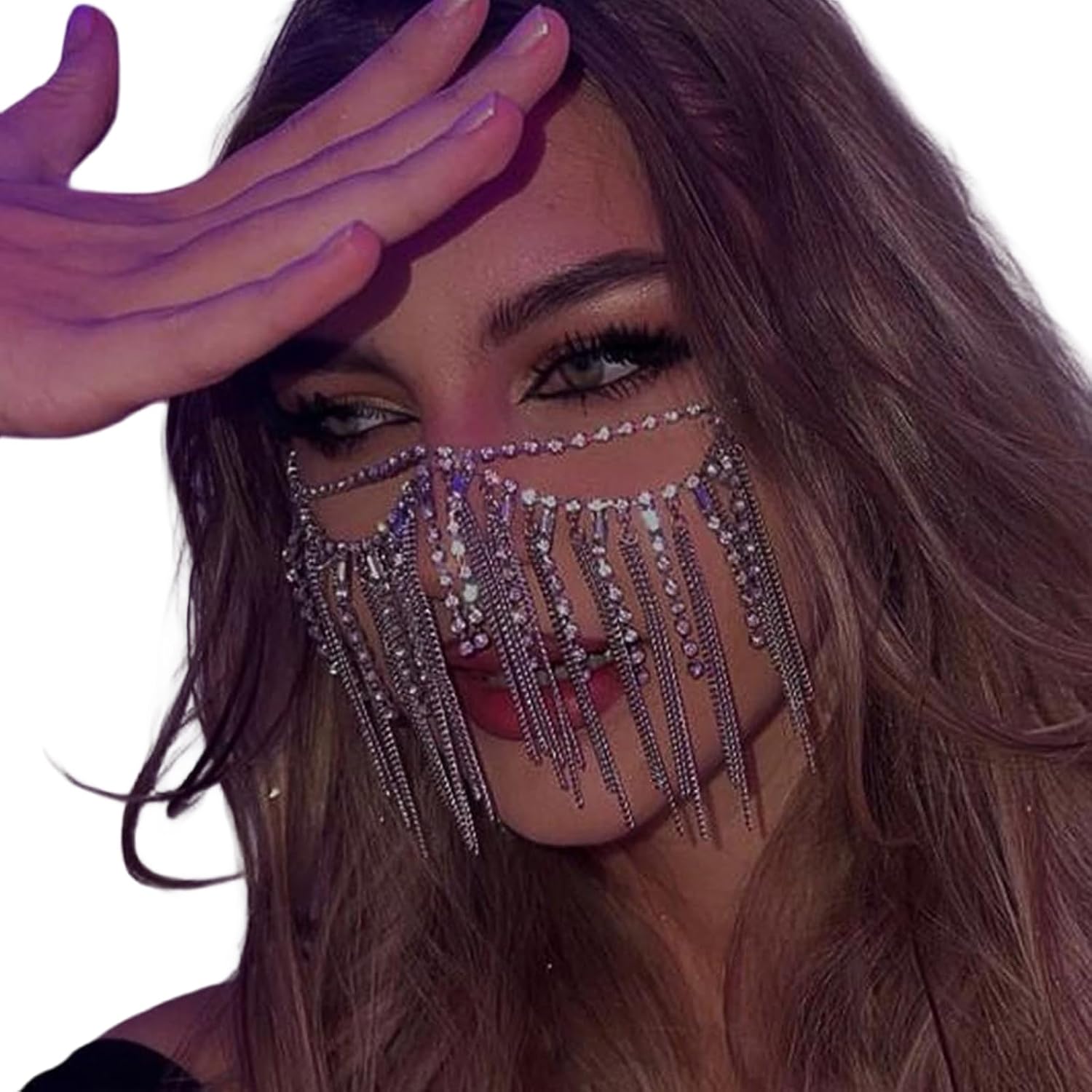 Sexy Rhinestone Tassel Face Chain Mask Festival Rave Crystal Veil Face Decor Jewelry for Women Masquerade Body Accessories Jewelry