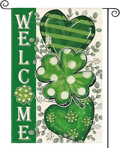 AVOIN colorlife Bandera de jardín del Día de San Patricio, 12 x 18 pulgadas, doble cara exterior, tréboles, tréboles, corazones, decoración de patio