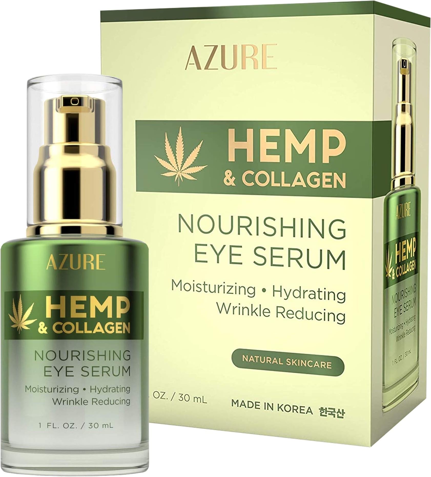 Azure CosmeticsHemp & Collagen Nourishing Eye Serum - Moisturizing, Firming & Toning, Reduces Wrinkles, Fine Lines & Under Eye Bags, Restores Tired, Dehydrated Skin | Made in Korea - 30mL / 1 fl.oz.