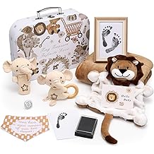 Lictin Baby Gift Set for Boys Girls, Baby Shower Gifts, Neutral Newborn Gifts Basket with Baby Blanket, Wooden Monthly Milestone Cards, Elephant Security Blanket, Rattle Socks and Wrist Brown
