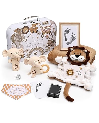 Lictin Set de regalo para bebés para niños y niñas, regalos de baby shower, cesta de regalos neutros para recién nacidos con manta de bebé, tarjetas