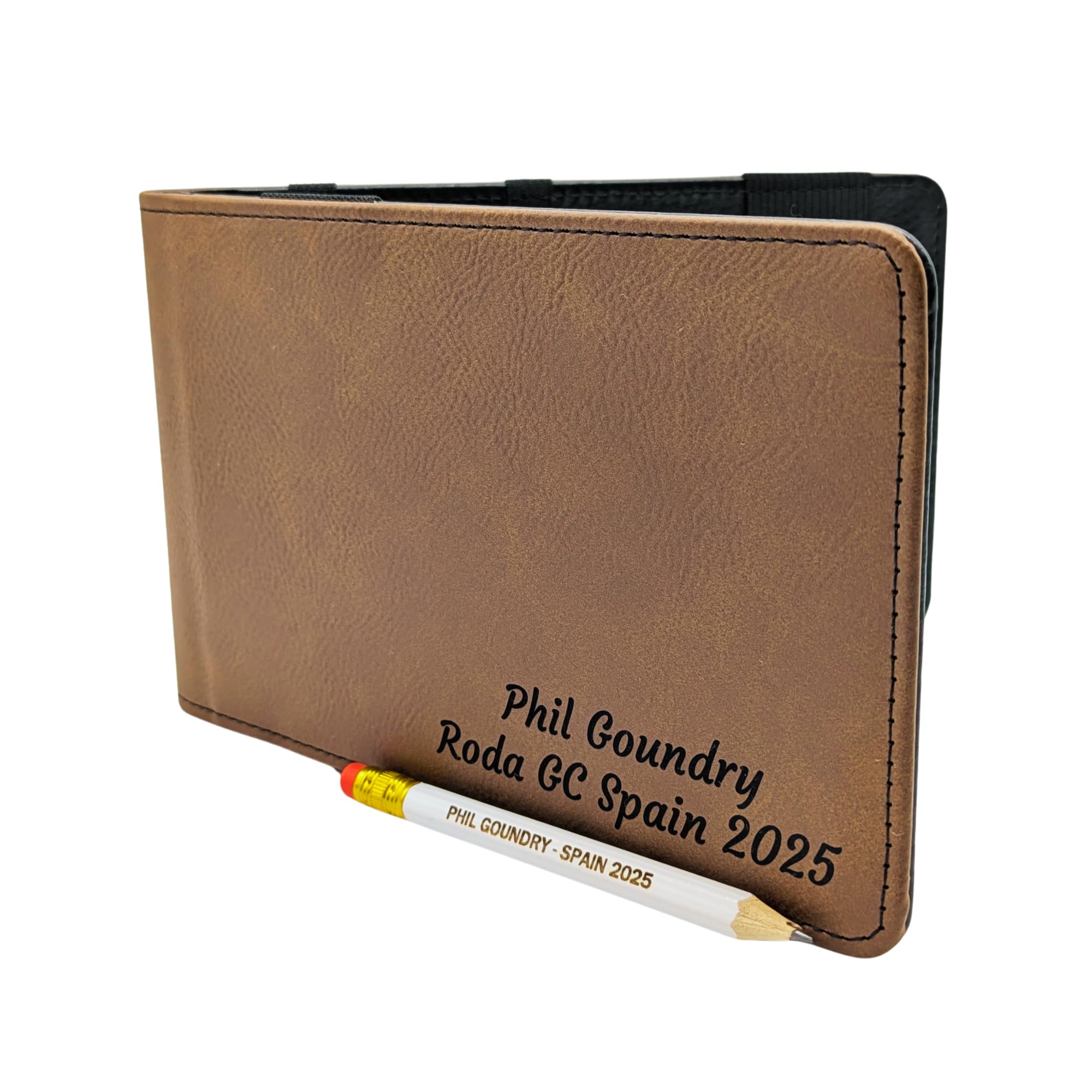 Personalised Golf Scorecard Holder with Pencil | Premium PU Leather | Golf Gift Set in Multiple Colours (Grey/Brown/Green/Teal/Pink) (Brown)