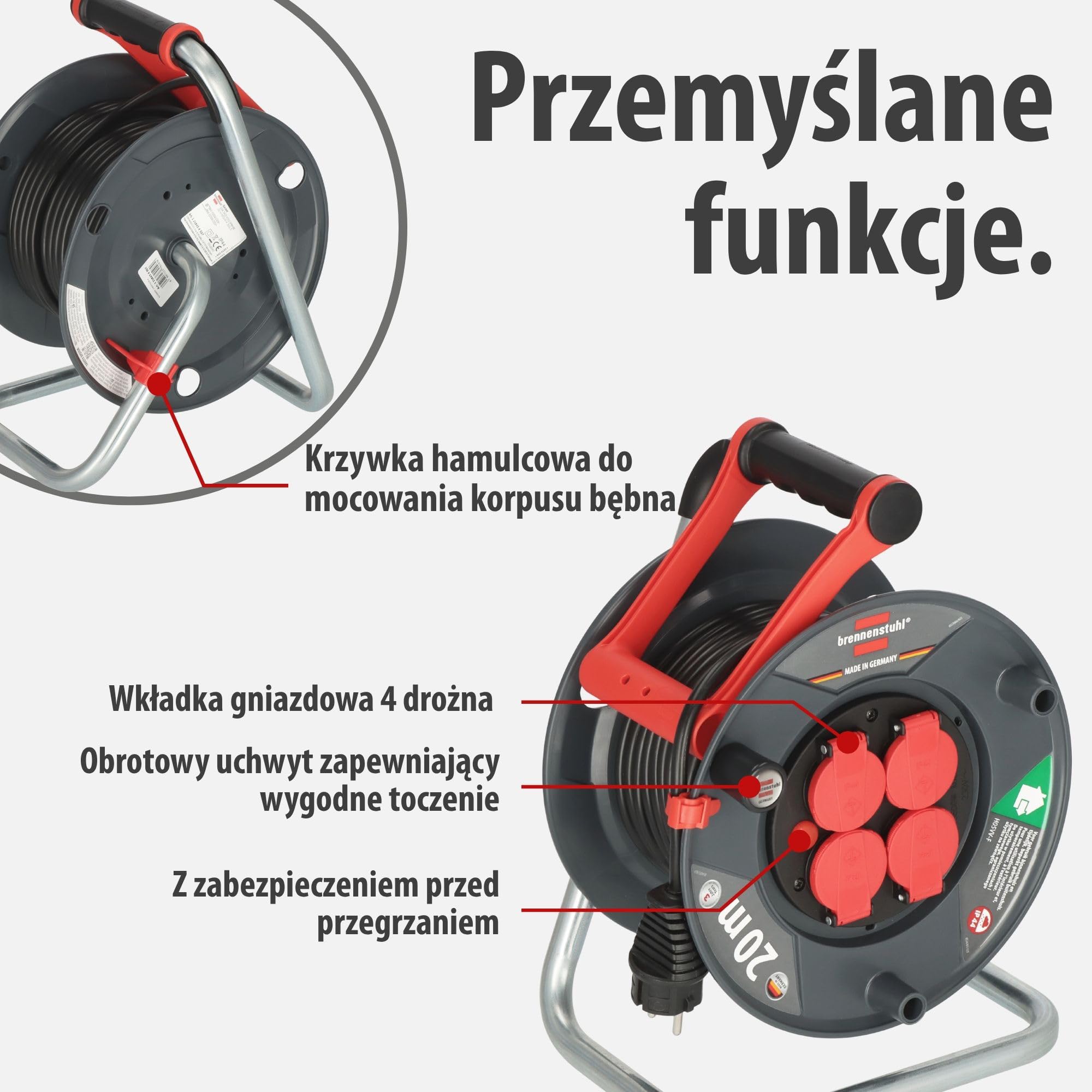 Brennenstuhl Garant V2 IP44 Zewnętrzny przedłużacz bębnowy 40 m (wyprodukowany w Niemczech, 4 gniazda ze wzmocnioną ochroną przed dotykiem, specjalne tworzywo sztuczne)
