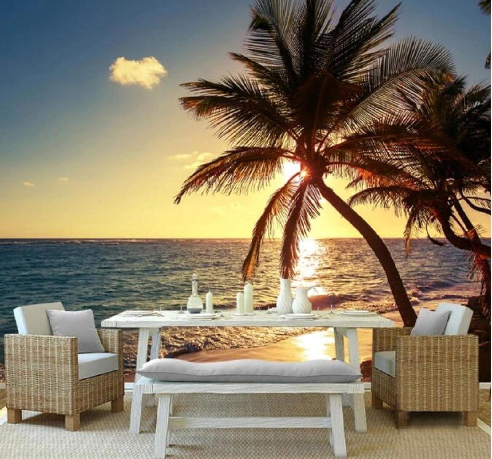 XLMING Beautiful Sunset Beach Coconut Trees Natural Scenery 3D Wallpaper Luxury Home Dining Decor Paste Sofa Living Room The Wall for Bedroom Mural-400cm×280cm