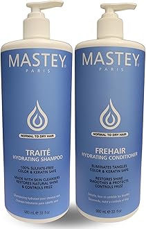 Mastey Paris Professional Cream Hair Care, Sulfate Free, Lipid & Amino Acid Fortified, with UV Blocking Antioxidants - 33 fl oz (Shampoo plus Conditioner