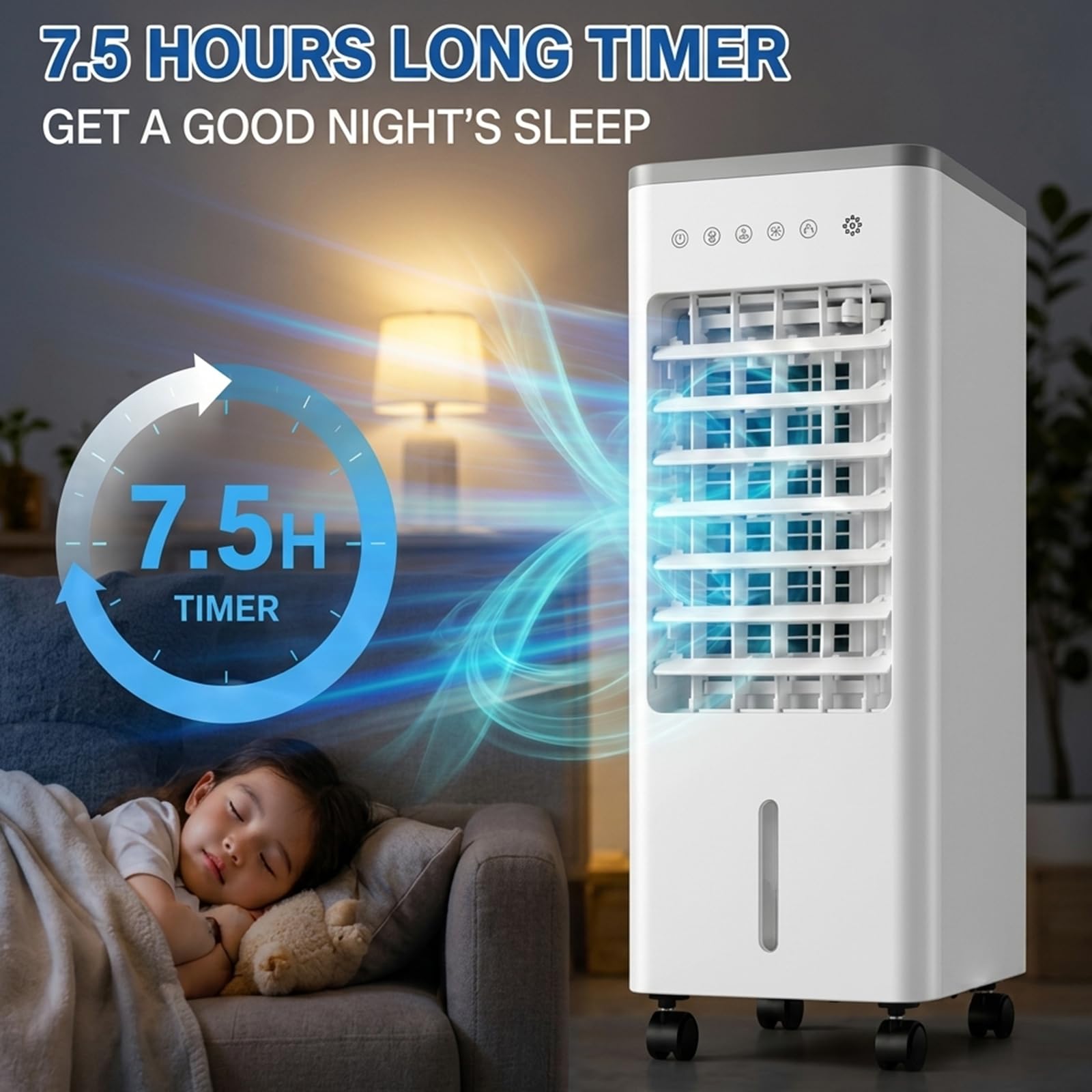 Raffrescatore d'Aria Portatile, Raffrescatore Evaporativo 3 in 1 con Serbatoio 6 L, Telecomando, Oscillazione 90°, 2 Piastre Refrigeranti, 3 Velocità, Timer 7,5 Ore per Casa, Camera e Ufficio white