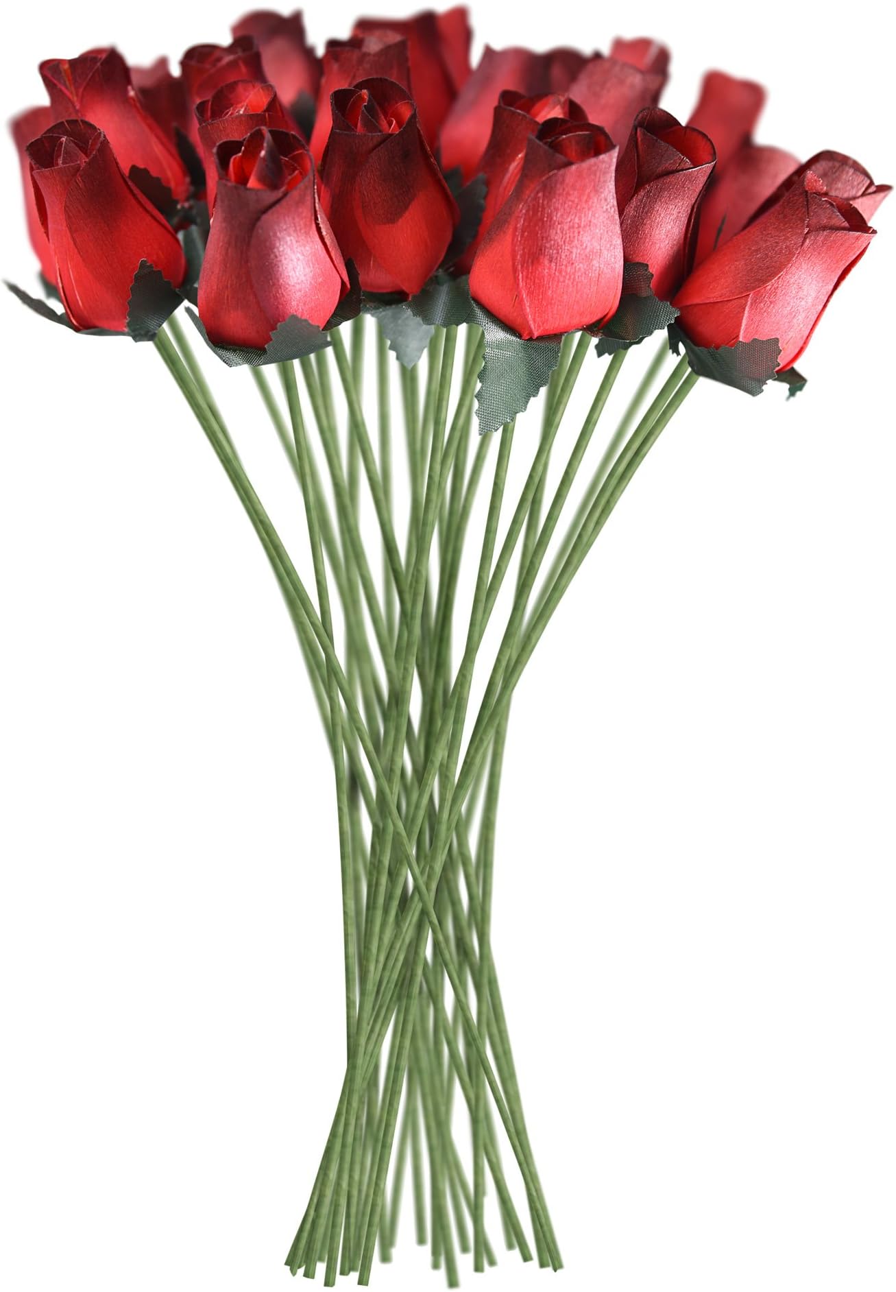 Red Realistic Wooden Roses 32 Count