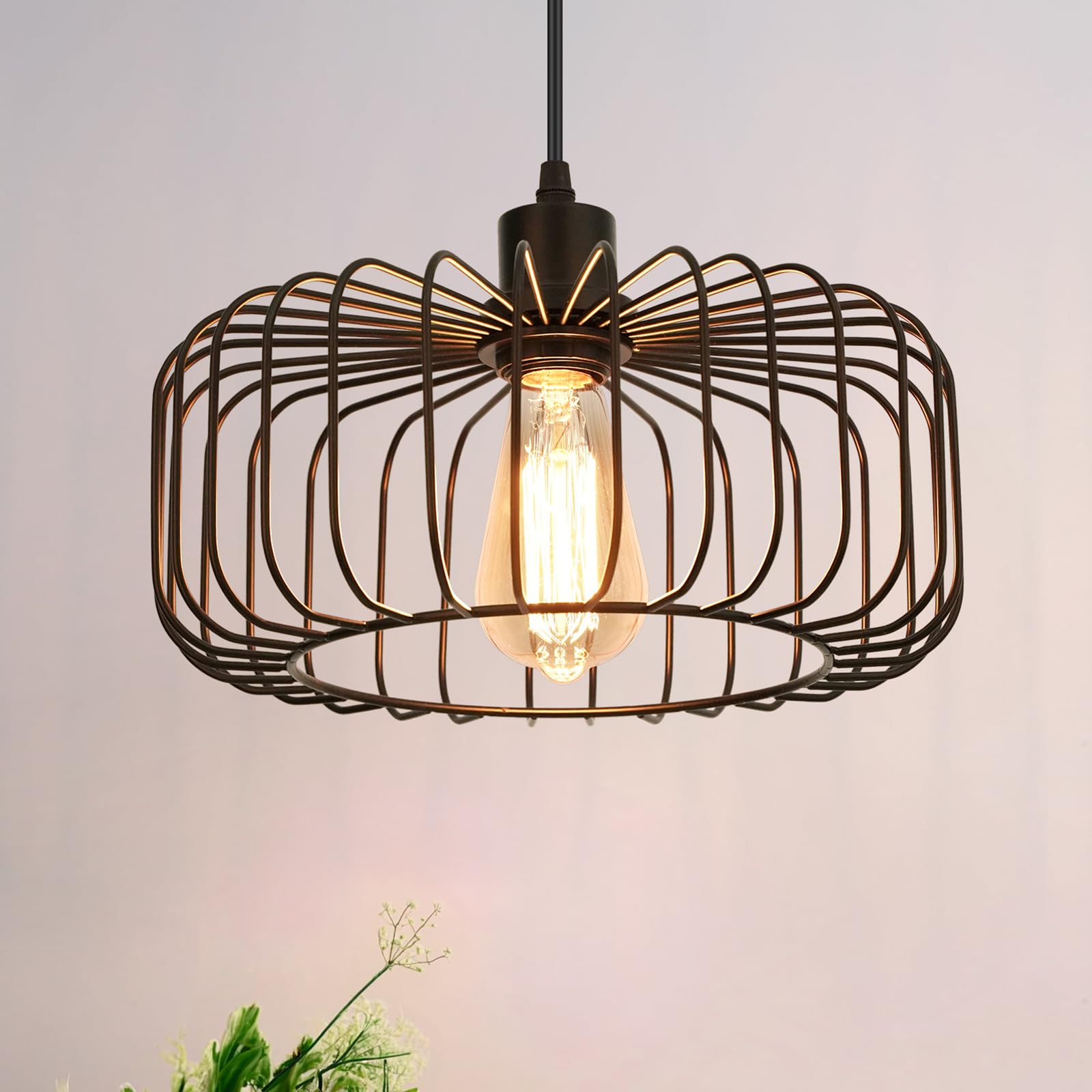 FRIDEKO HOME Hängelampe Schwarz Modern Pendelleuchte Esstisch Rund Metall Lampenschirm Hängelampe E27 für Wohnzimmer Esszimmer Schlafzimmer Küche