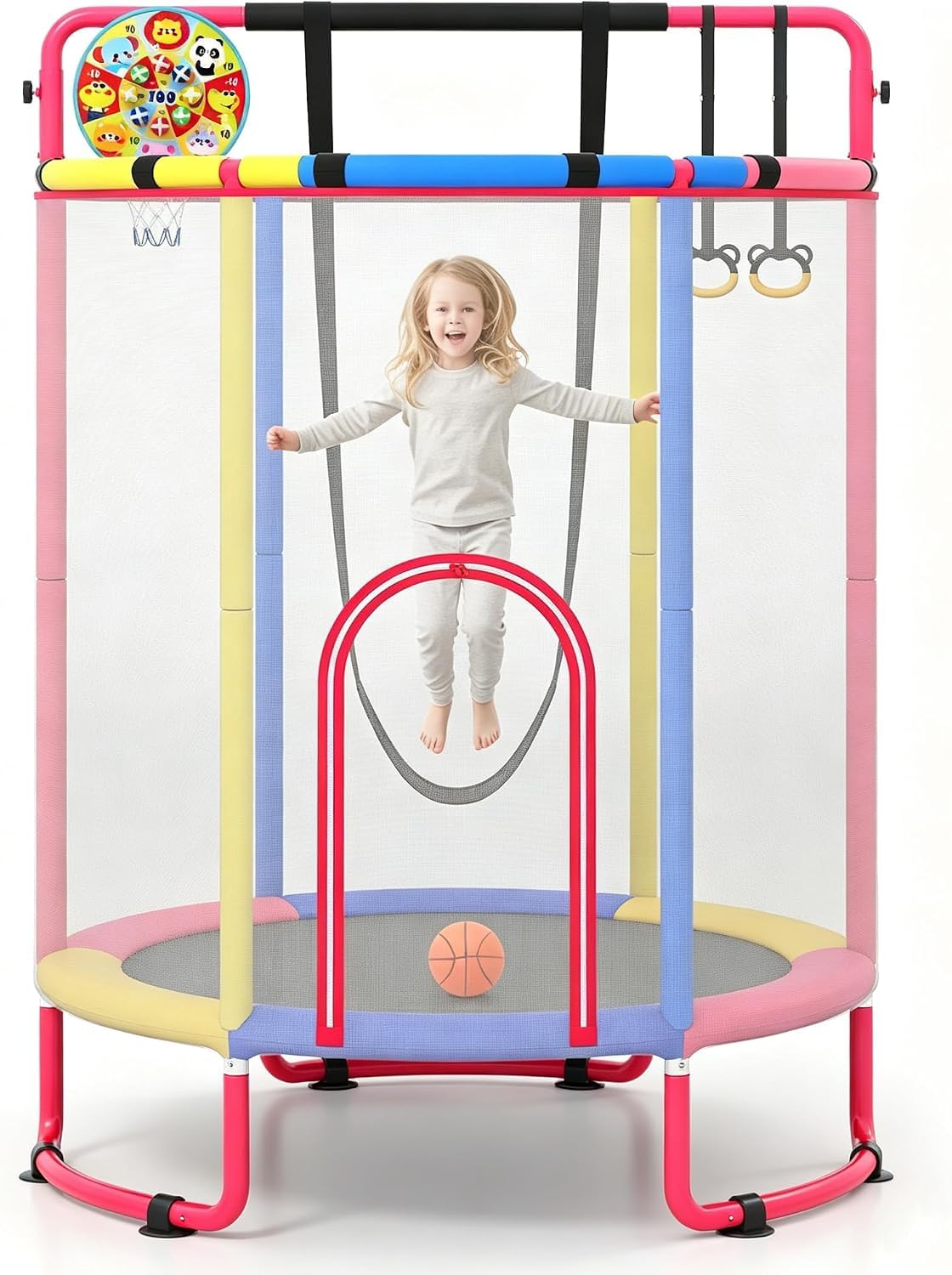 COSTWAY 55โ/61โ Kids Trampoline, 6 in 1 Toddler Trampolines (Colorful, 55โ)
