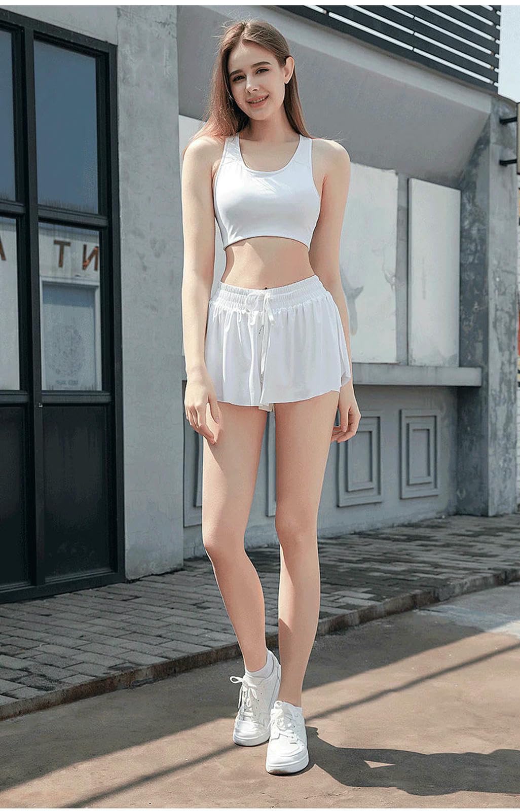 Short de Yoga Haute Taille Femmes Shorts Jupes Hautes Taies Respirant Sécurité D'été Pantalons Femme Sportives Gym Yoga-Kaki-l