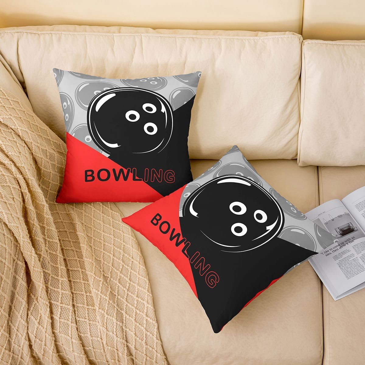 jejeloiu Bowling Throw Pillow Cover 16"x16" 1 Pcs Kids Sports Game Decorative Throw Pillowcase for Sofa Gift for Bowling Lover Pillow Case Cushion Cover Gaming Cushion Case Room Decor Ball image 2