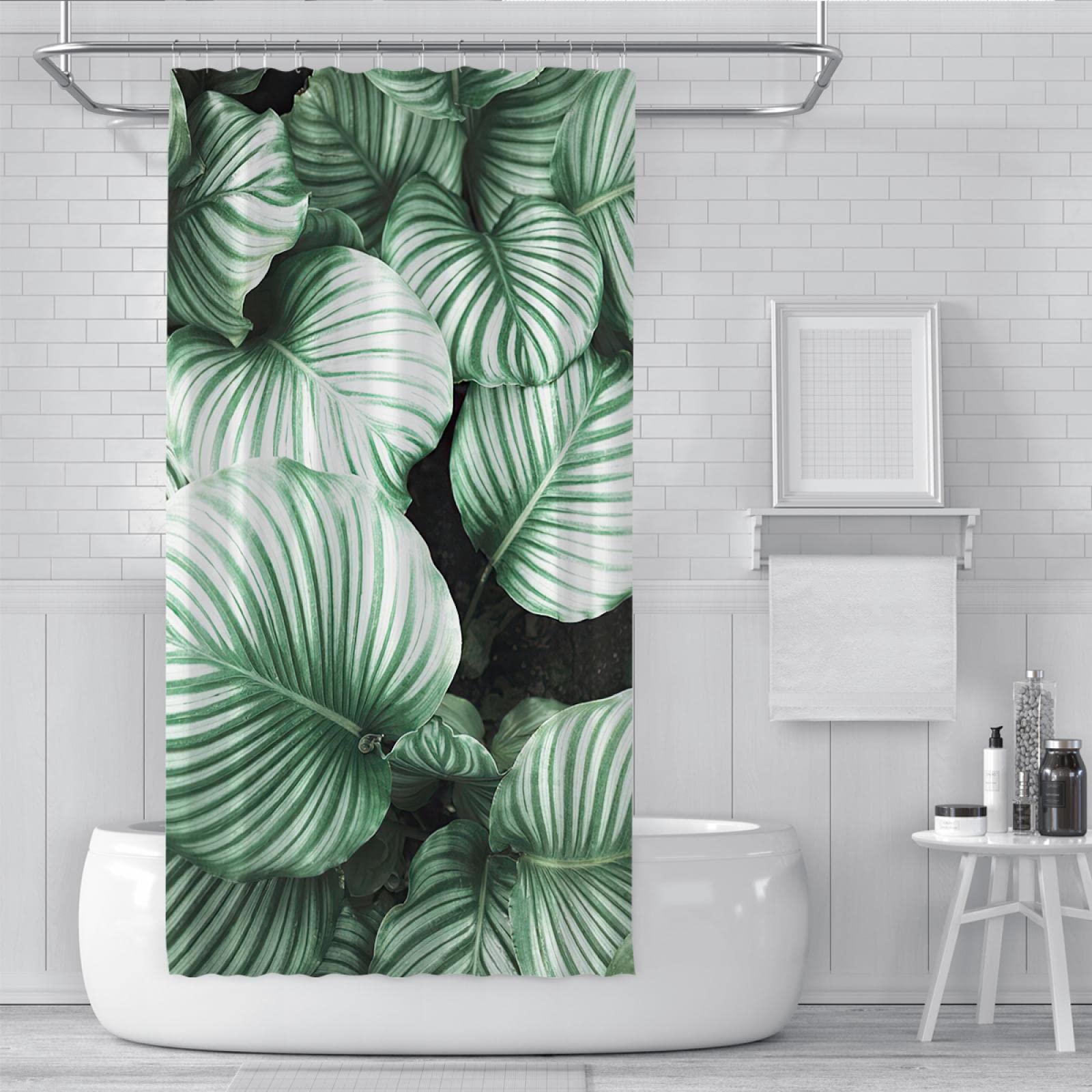 Cortinas de Ducha de Planta de Hoja Verde Cortina de Ducha Impermeable Lavable a máquina para baño Cortinas de bañera de Secado rápido Suaves y duraderas W190xL220cm