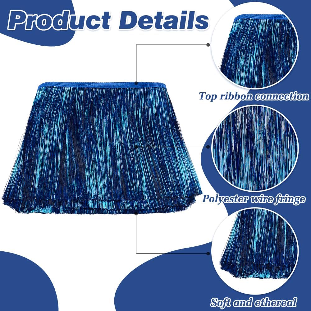 MAYJOYDIY 10Yards × 8Inch Blue Wide Metallic Fringe Trim, Shiny Tinsel Fringe Tinsel Trim Tassel Polyester Ribbon Trim for Dance Costume Dress Stage Clothes Party Decor DIY