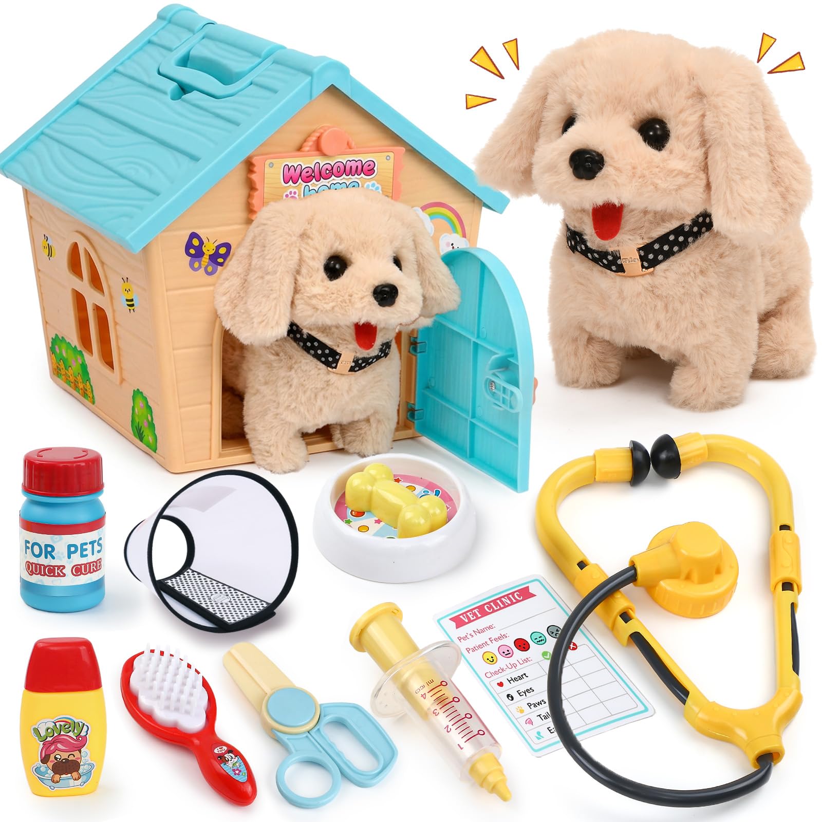 vamei Electronic Dog Toy with Dog House & Vet Toys for Kids Aged 3 4 5 6 7