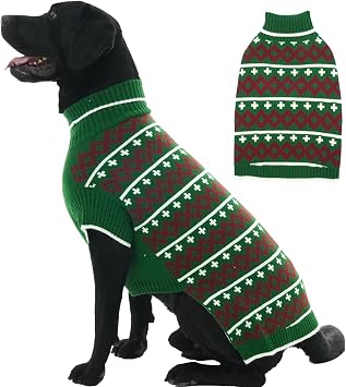 3X-Large Dog Sweater, Stretchy Turtleneck Knitted Sweaters for Large Dogs Male Female, Keep Warm in Cold Winter & Easy to Put on Doberman Sweater, Christmas Pet Clothes Outfit, Green L