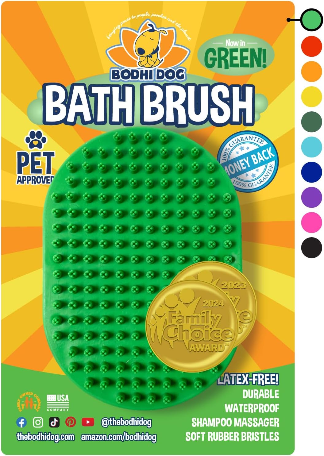 Bodhi Dog Shampoo Brush - Pet Grooming & Bath Supplies for Dogs and Cats - Bath Brush for Long & Short Hair - Premium Scrubber for Shower, Showerhead, Sprayer & Bathing (One Pack, Green)