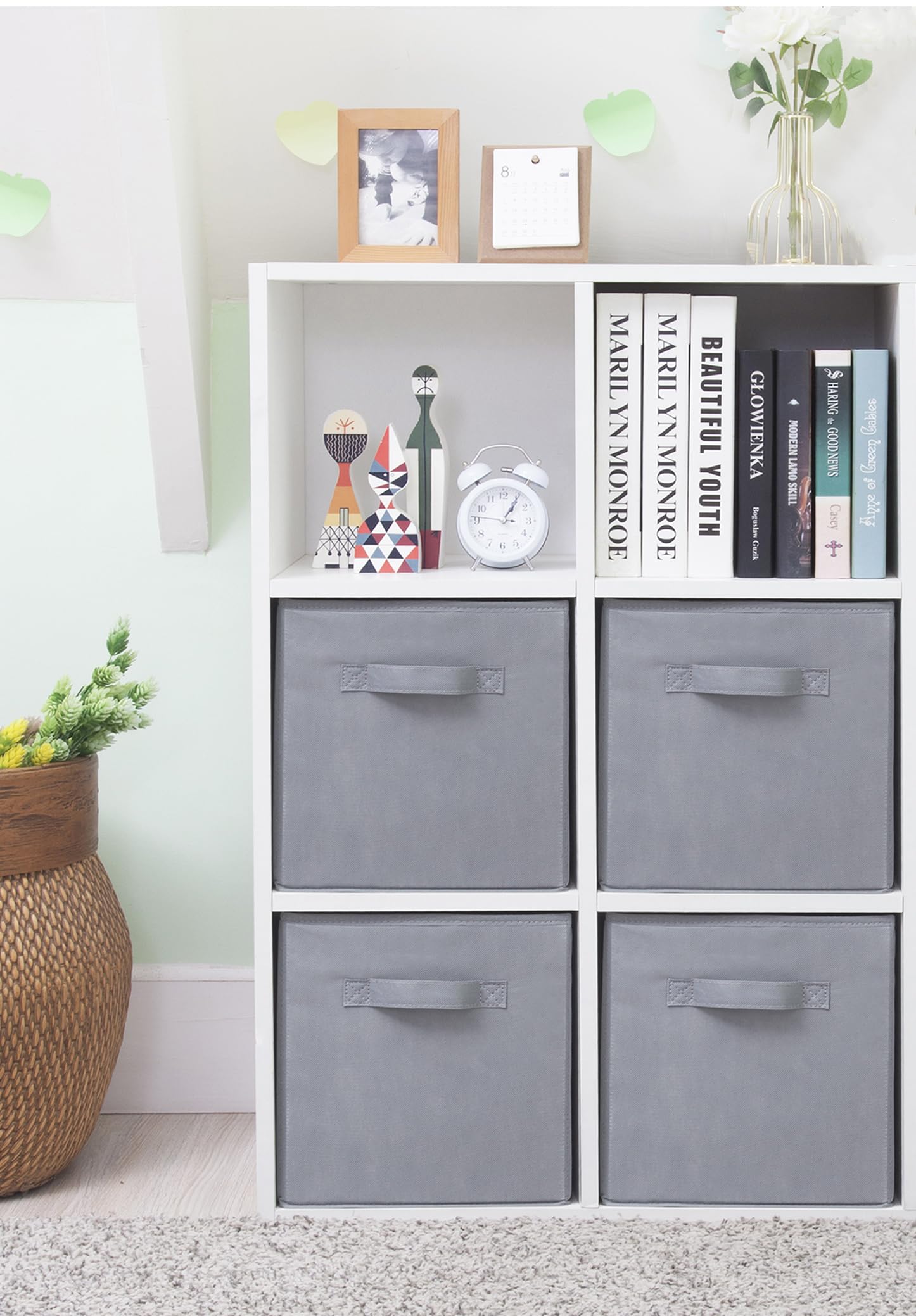 STORAGEIDEAS Storage Cubes, 11 Inch Cube Storage Bins, Set of 4, Fabric Foldable Storage Bins With Handles, Closet Storage Organizer Bins, Cubby Clothing Storage Baskets for Shelves, Gray