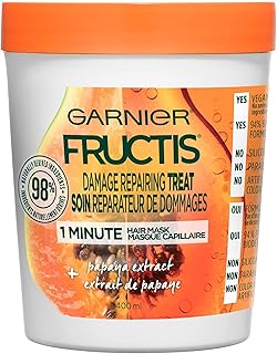Garnier Fructis Style Damage Repairing Treat 1 Minute Hair Mask with Papaya Extract for Shine and Scalp Health, 13.5 Fl Oz...