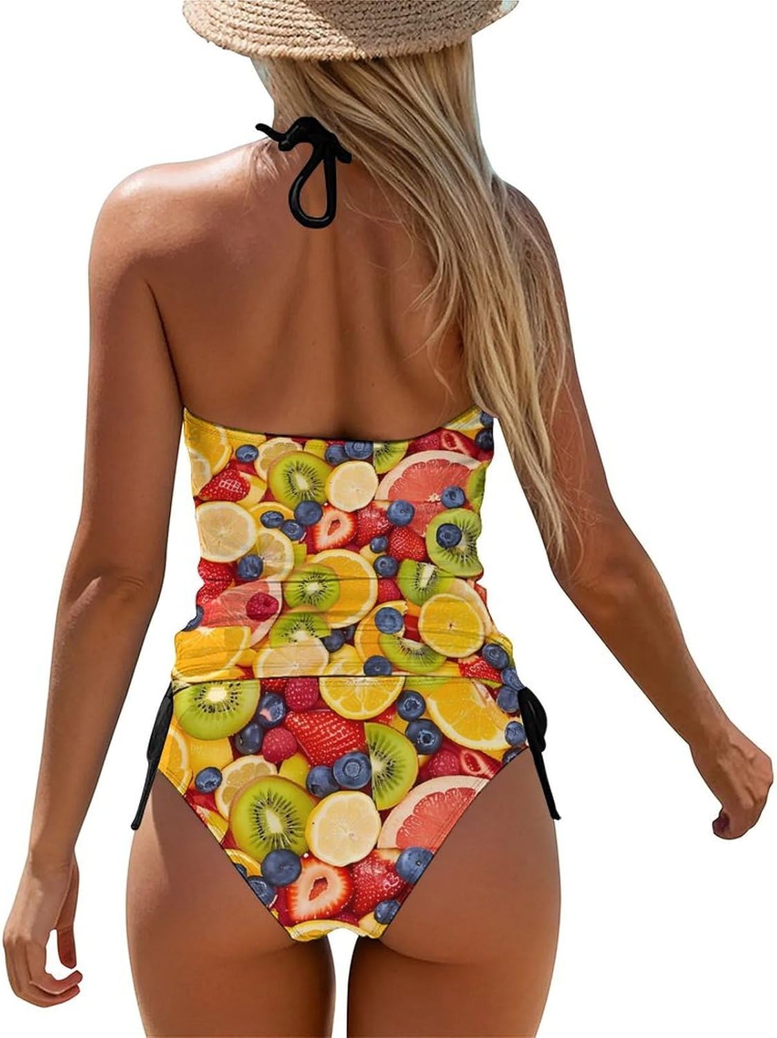 Fruits Oranges Strawberries Kiwi Women's Tankini Swimsuit Two Piece Tummy Control Bathing Suits Tie String Swimwear